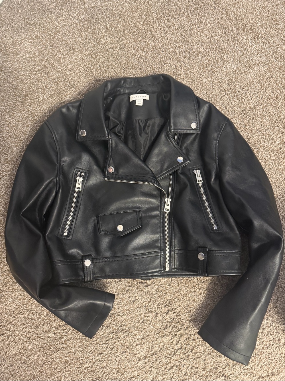Top Shop Black Leather Moto Jacket - Women